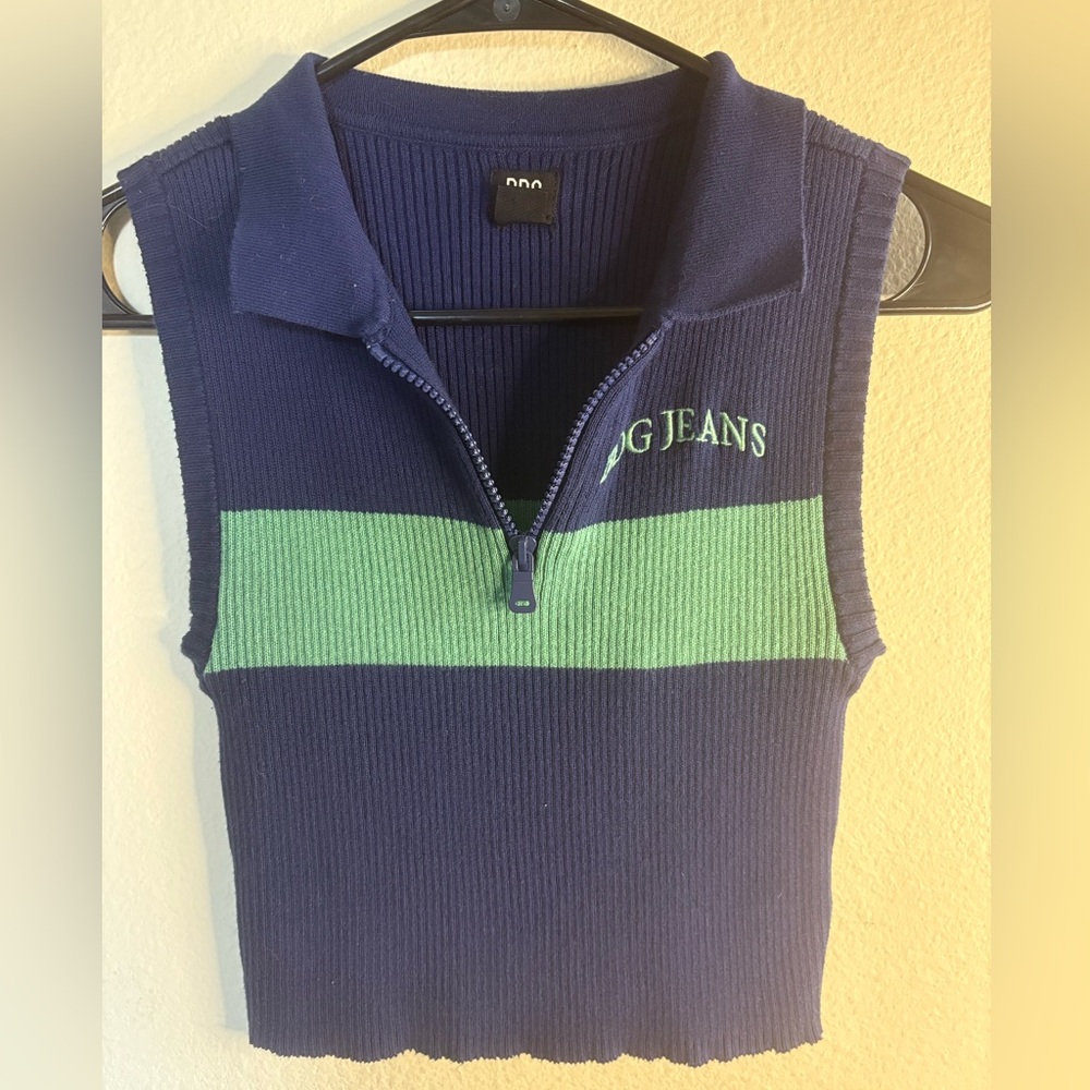 BDG half zip Sleeveless Polo in Navy and Mint - Picture 2 of 4